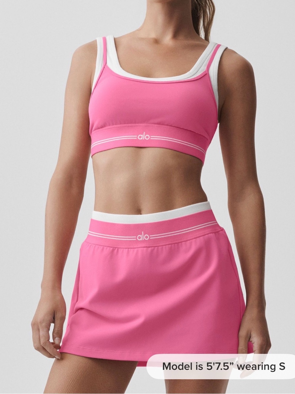 ALO Yoga Pink & White Scoop Neck Sports Bra